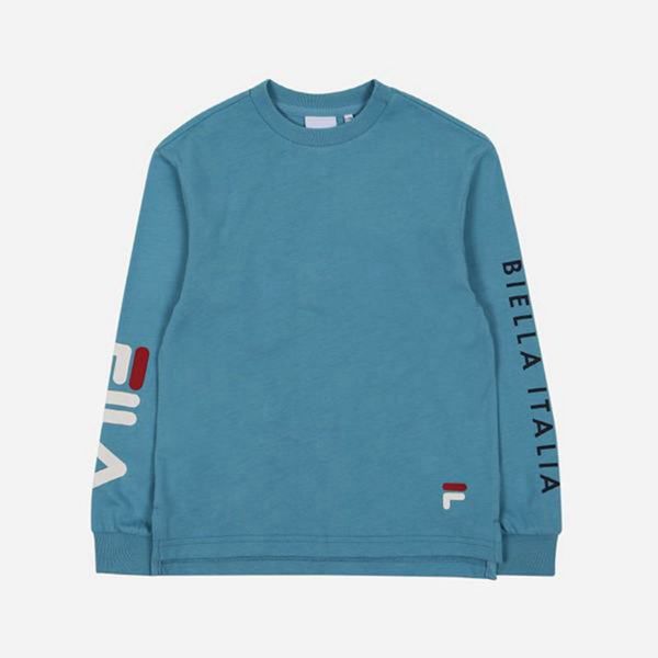 Camisetas Manga Corta Fila Niños Azules - Biella Italia Crew Neck L/S - España 926457NIL